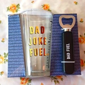 Dad Joke Fuel Glass (Pint Glass) & Blue Bottle Opener Set